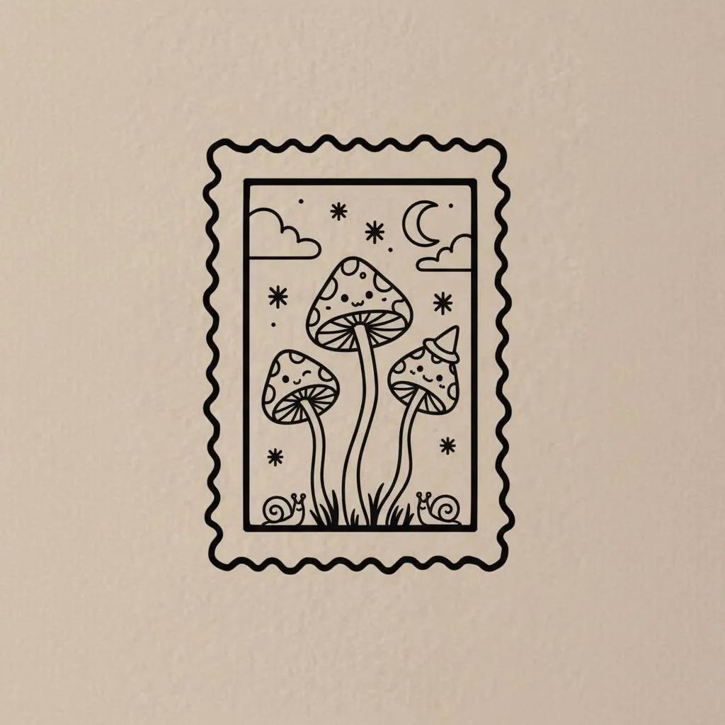 Coisas para Desenhar: Cogumelos Mágicos e Estrelas Desenho de cogumelos mágicos com estrelas e lua