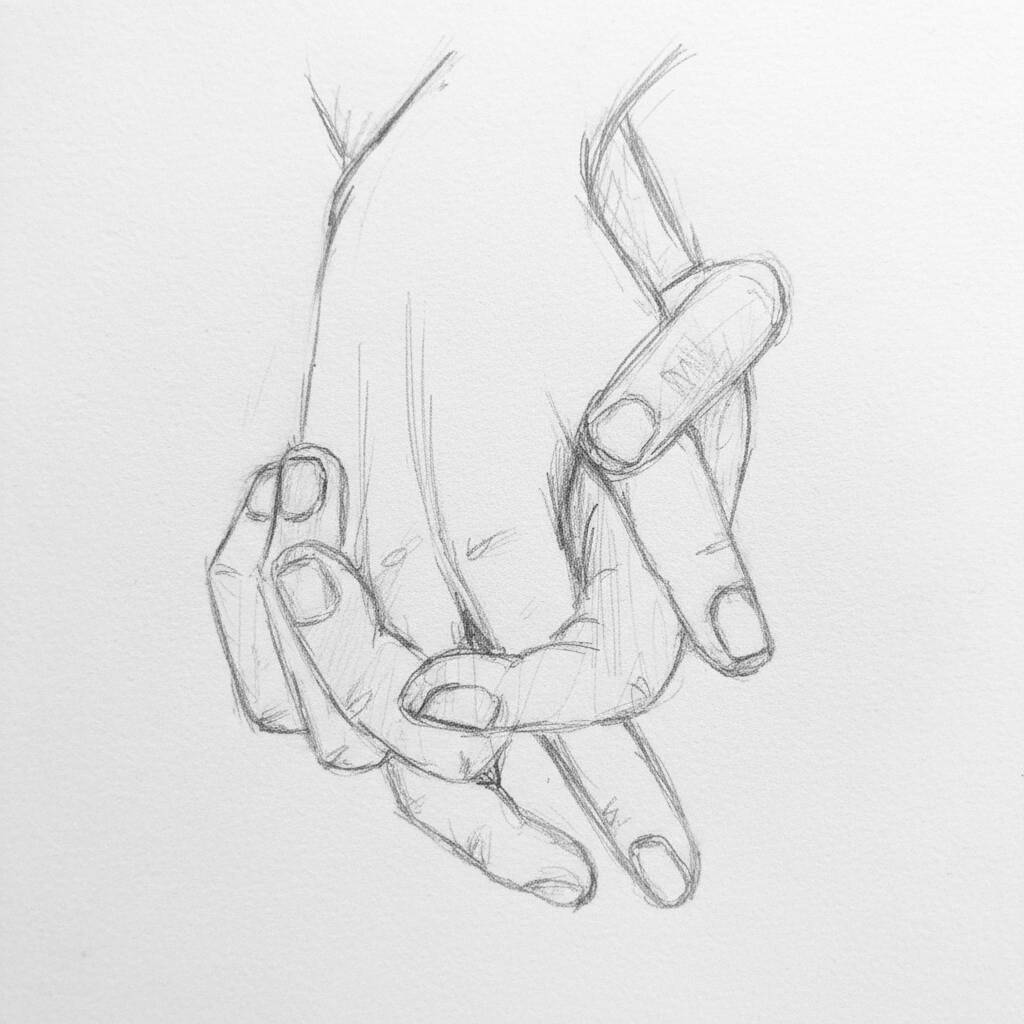 Desenho de mãos entrelaçadas simbolizando união e carinho