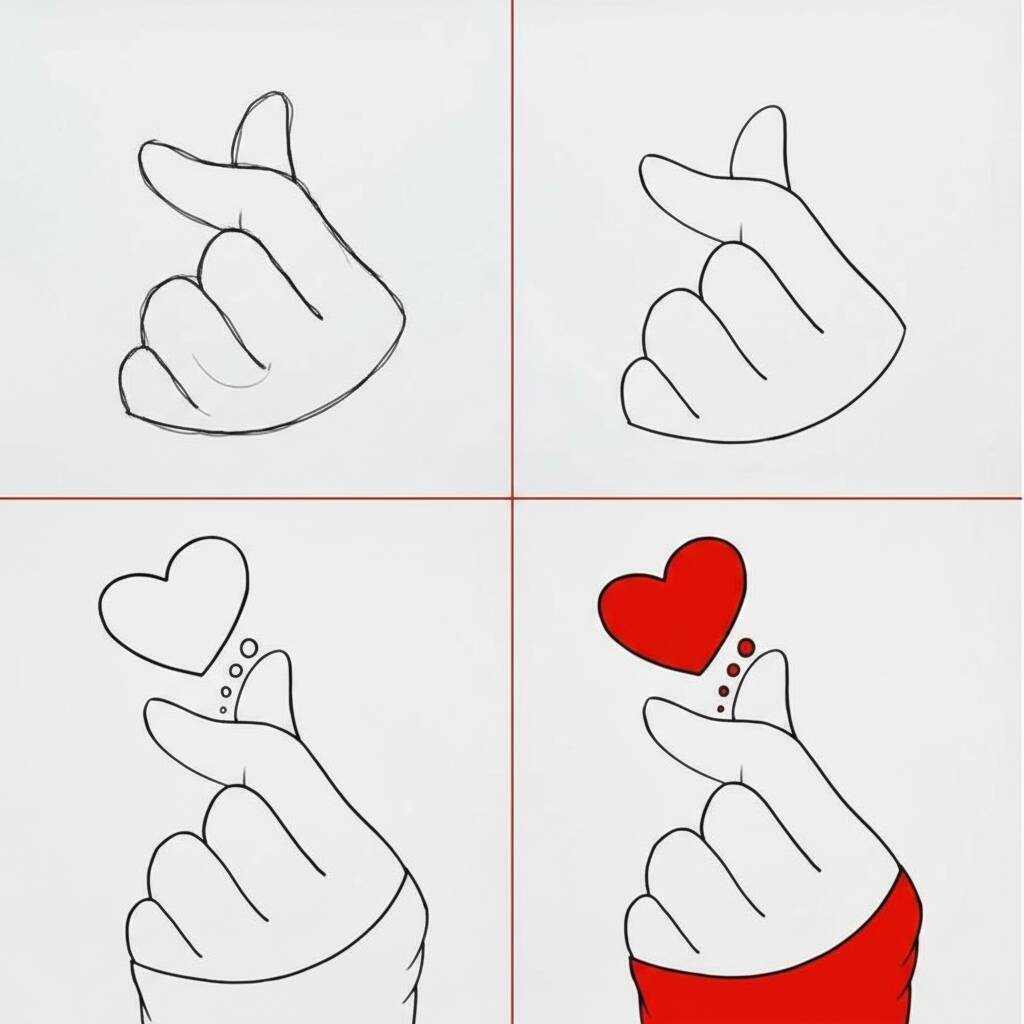 Desenho de mãos formando corações