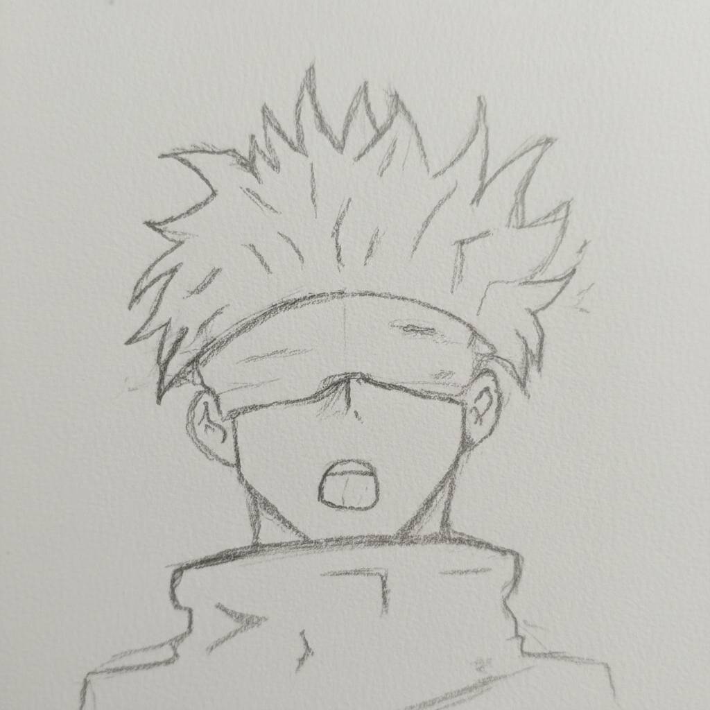Desenho de personagem de anime com cabelo espetado e máscara