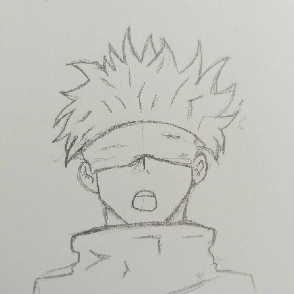 Desenho de personagem de anime com cabelo espetado e máscara