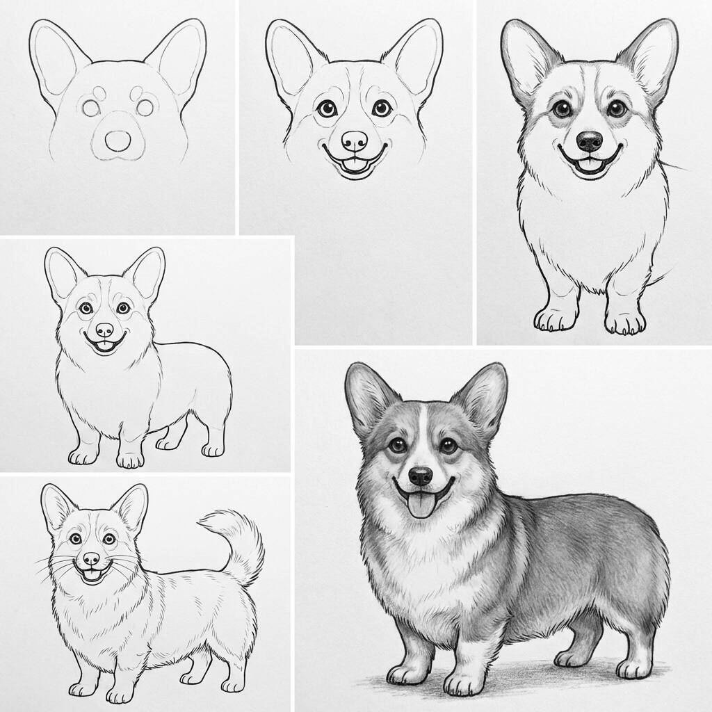 Desenho de um adorável cachorro Corgi para colorir