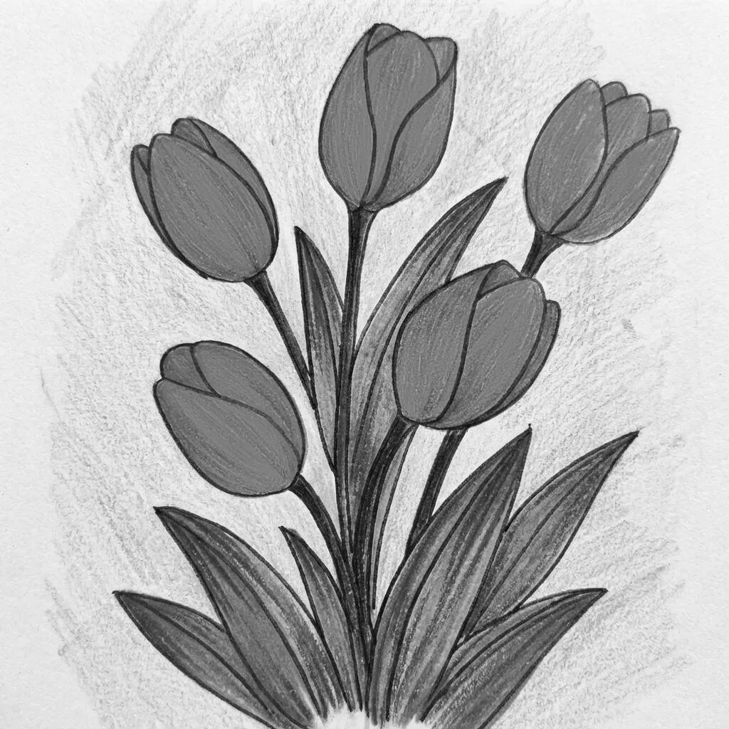 Desenho de um buquê de tulipas coloridas