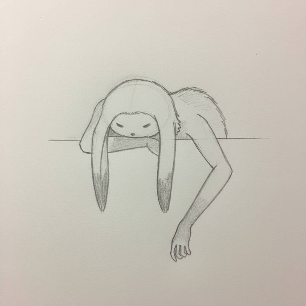Desenho de um coelho com expressão triste
