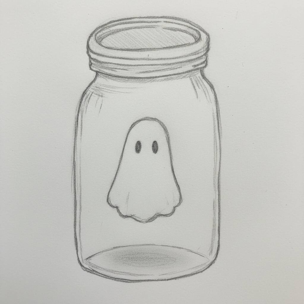 Desenho de um fantasminha dentro de um frasco
