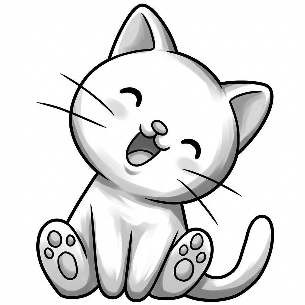 Desenho de um gato fofo sorridente