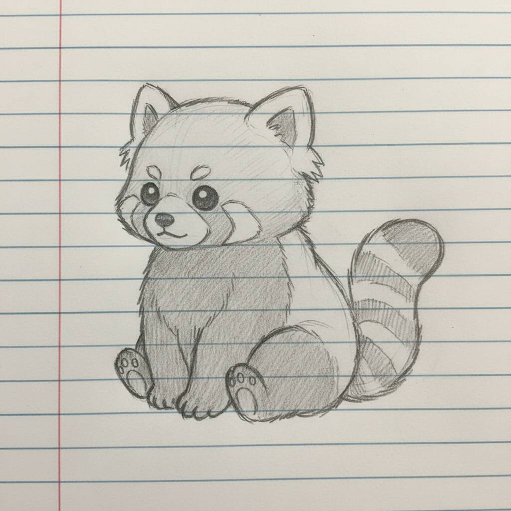 Desenho de um panda-vermelho fofo sentado
