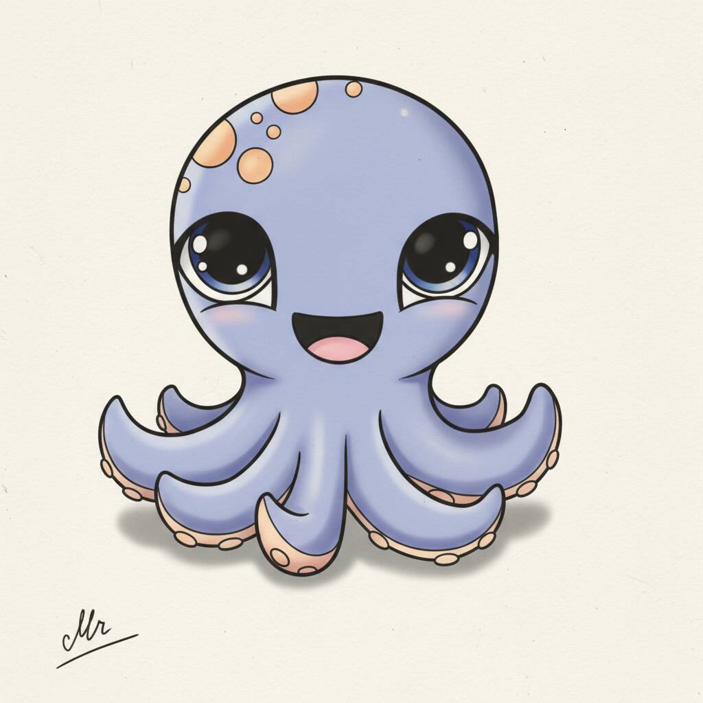 Desenho de um polvo fofo com olhos grandes e sorriso