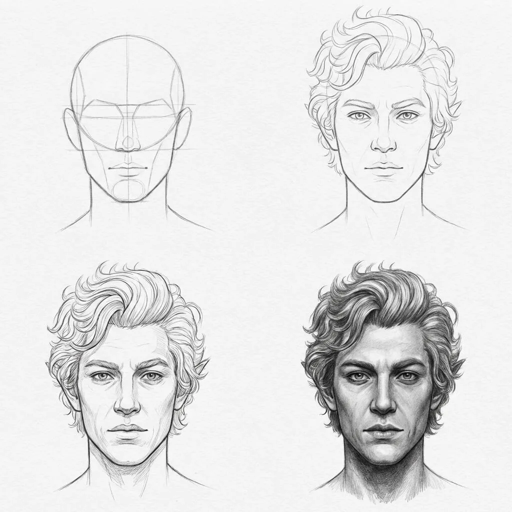 Desenho de um retrato de jovem com cabelo estiloso