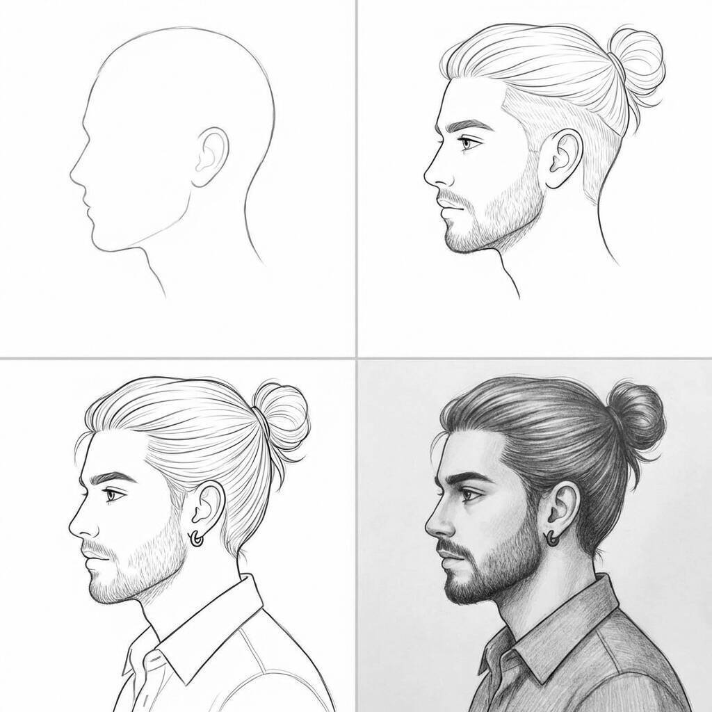 Desenho de um retrato masculino em diferentes ângulos