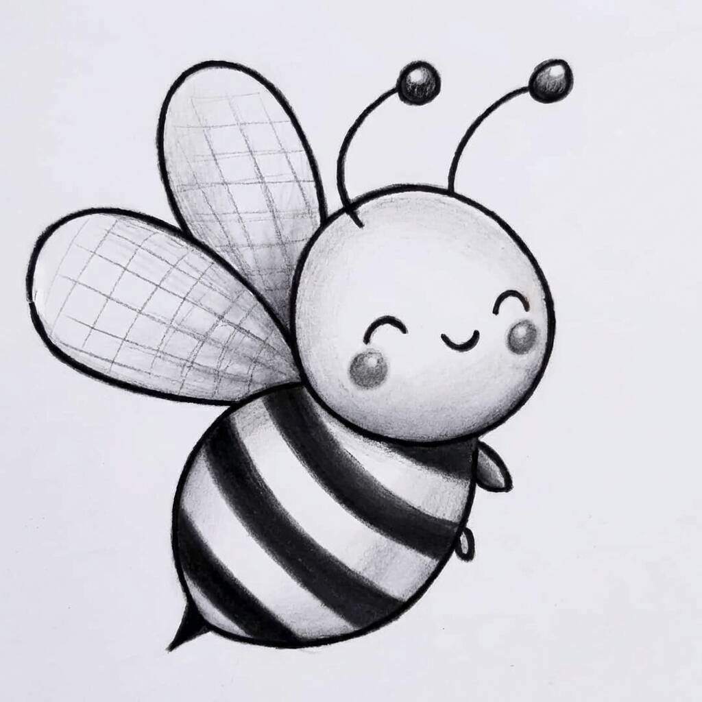 Desenho de uma abelha sorridente para colorir