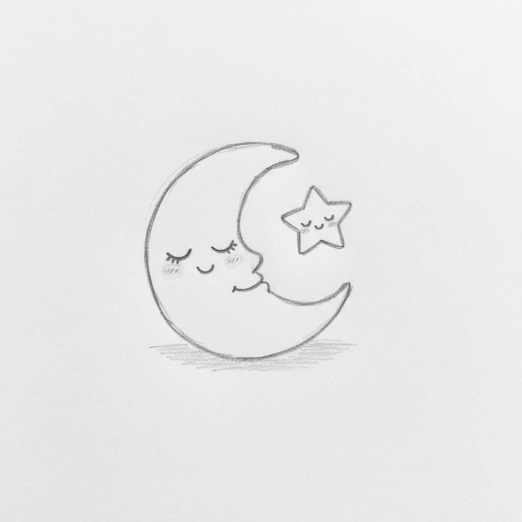 Desenho de uma lua sorridente com uma estrelinha