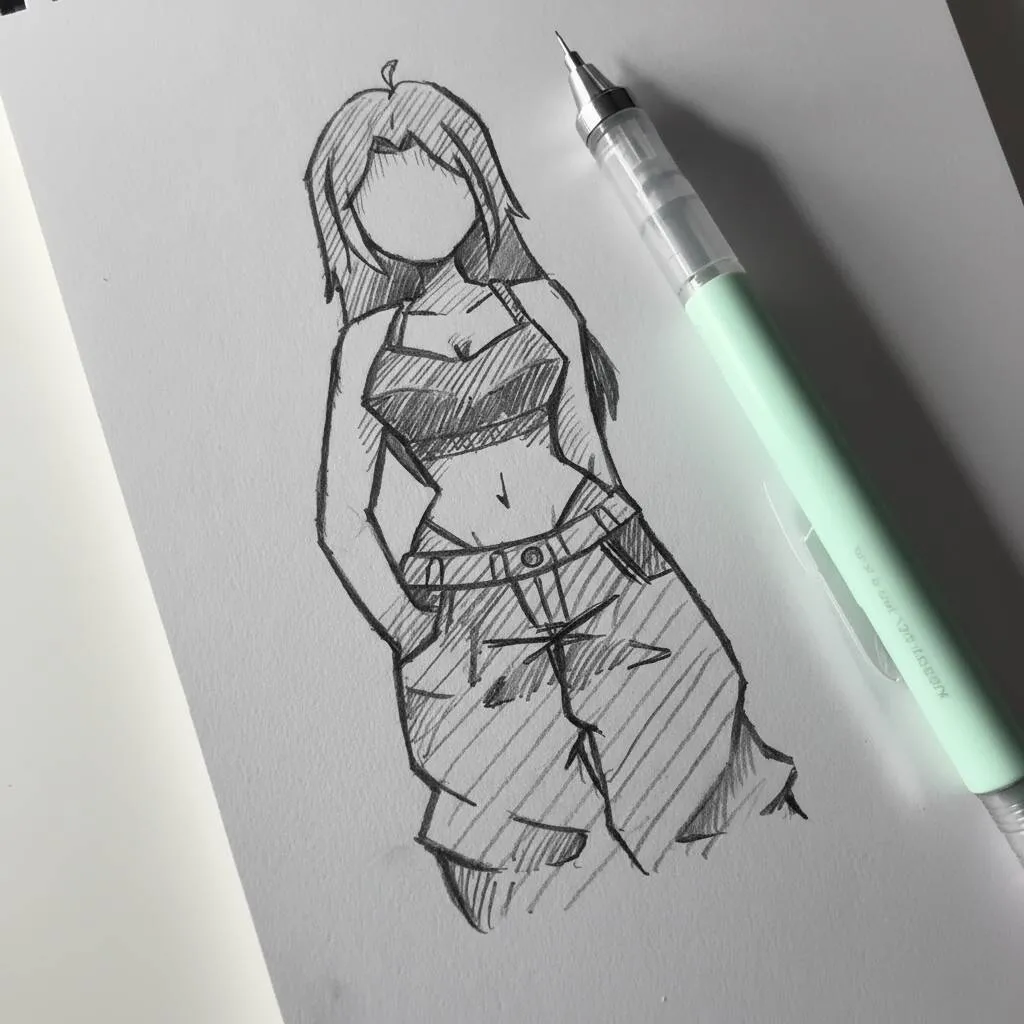 Desenho de uma personagem feminina estilosa com roupas casuais