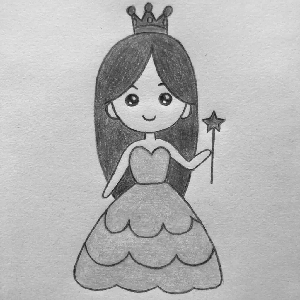Desenho de uma princesa com vestido rosa e coroa
