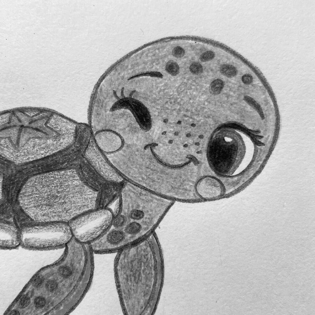 Desenho de uma tartaruga fofa com um sorriso