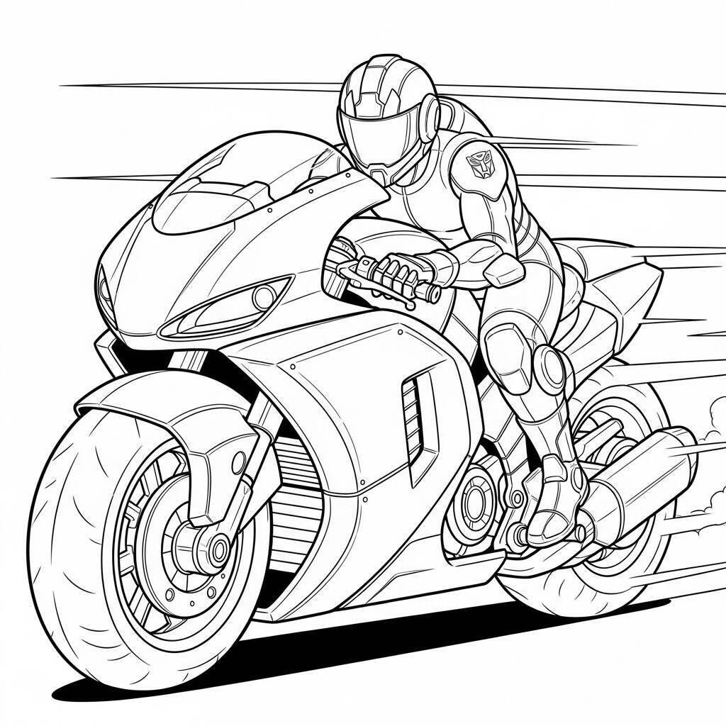 Coloriage Arcee sur sa moto pour Colorier