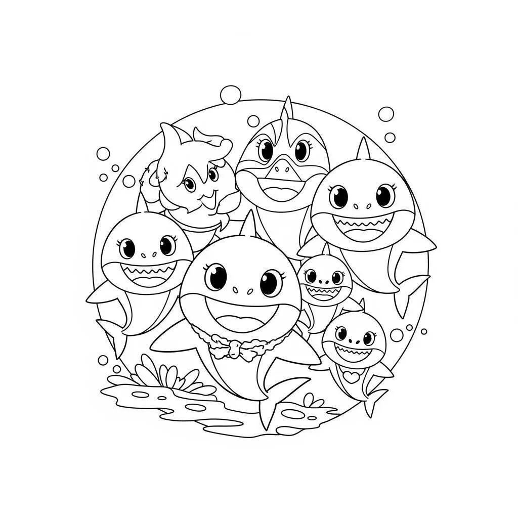 Desenho do Baby Shark e a Família para Colorir