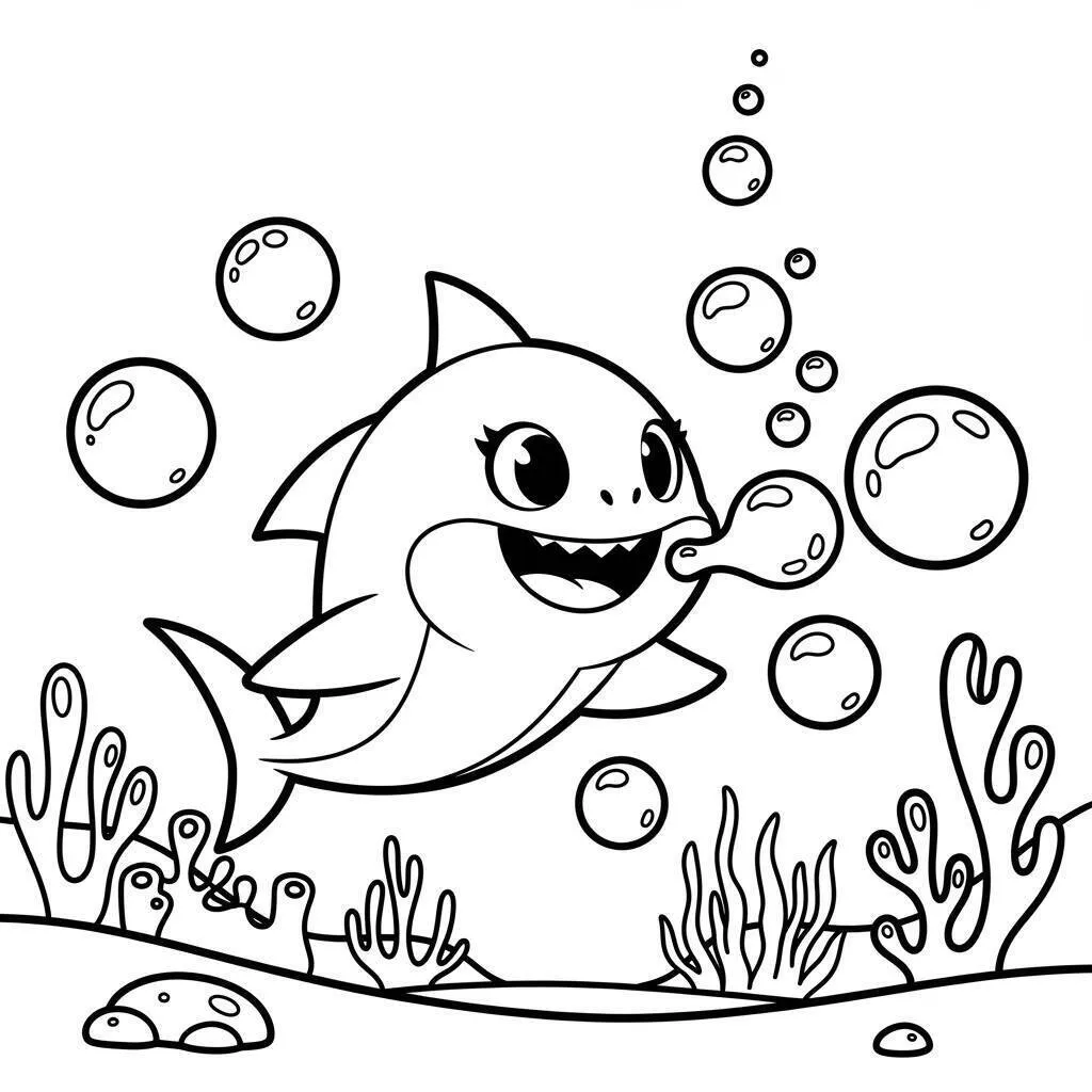 Desenho do Baby Shark e as Bolhas para Colorir
