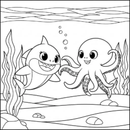 Desenho do Baby Shark e o Polvo para Colorir