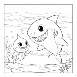 Desenho do Baby Shark e o Tubarão para Colorir