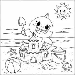 Desenho do Baby Shark na Praia para Colorir