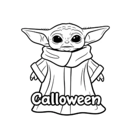 Desenho do Baby Yoda com uma Fantasia de Halloween para Colorir