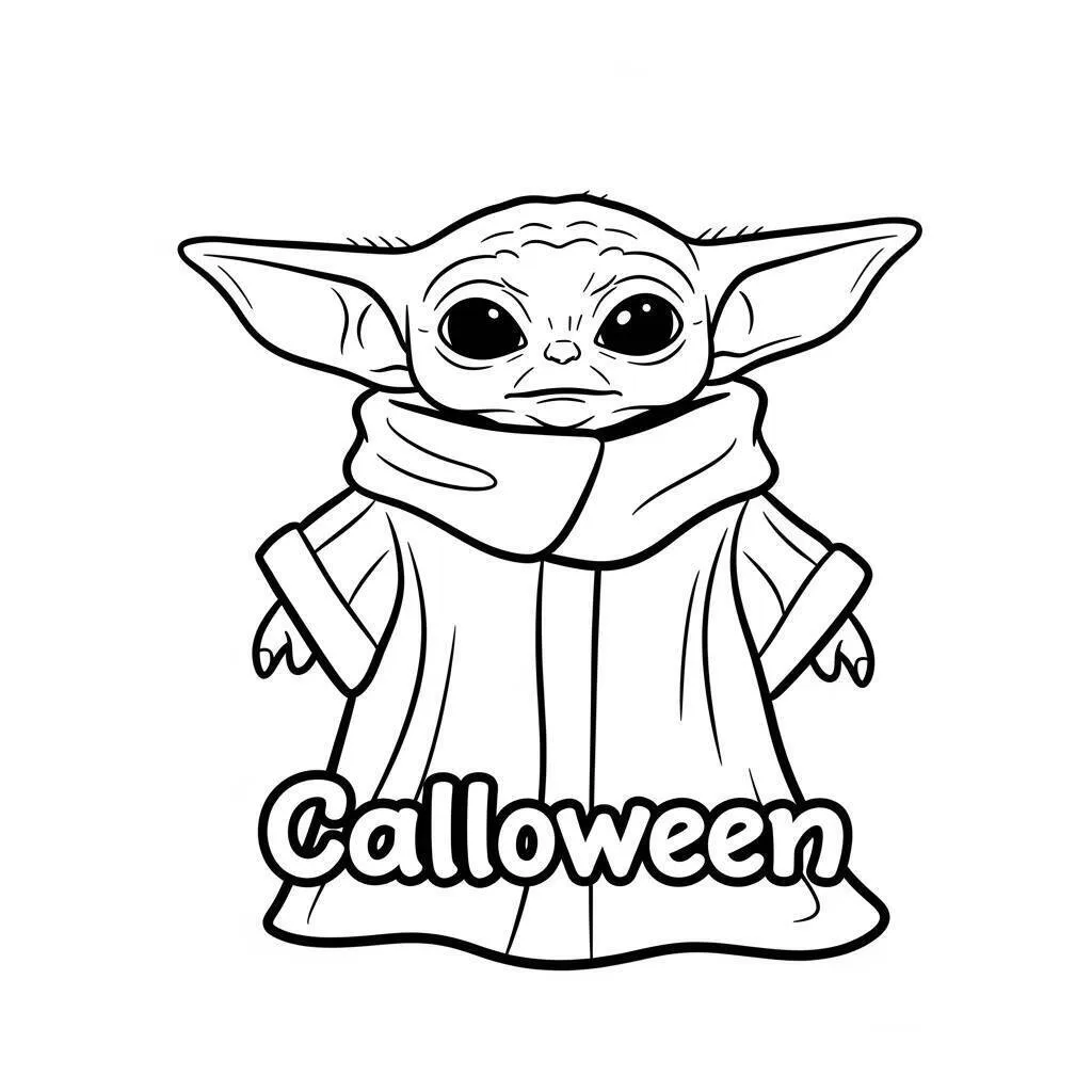 Desenho-do-Baby-Yoda-com-uma-Fantasia-de-Halloween-para-Colorir Desenho do Baby Yoda com uma Fantasia de Halloween para Colorir
