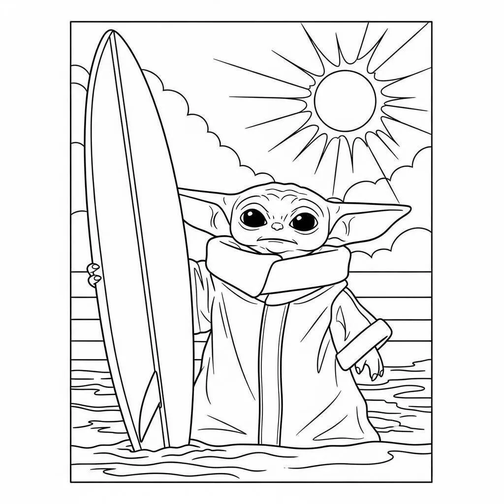 Desenho do Baby Yoda em um Dia de Verão para Colorir