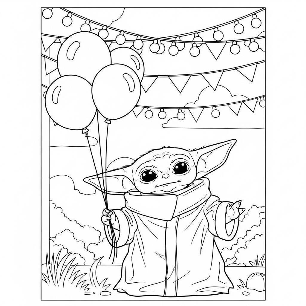 Desenho do Baby Yoda em um Festival para Colorir