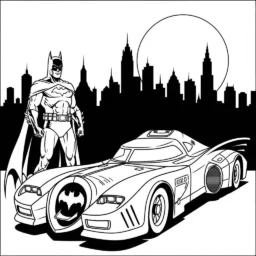Desenho do Batman com o Batmóvel para Colorir
