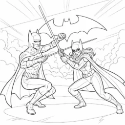 Desenho do Batman e Batgirl em Combate para Colorir