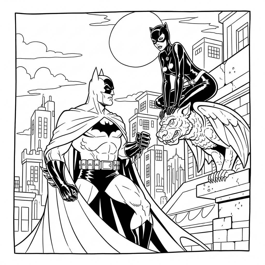 Desenho do Batman e Mulher-Gato para Colorir