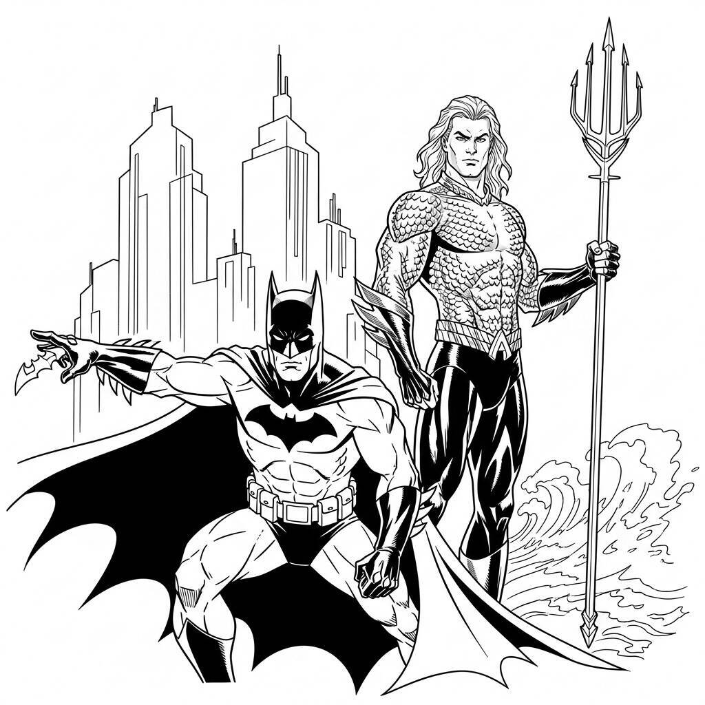 Desenho do Batman e do Aquaman para Colorir