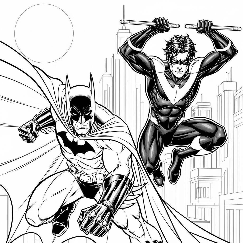 Desenho do Batman e do Asa Noturna para Colorir