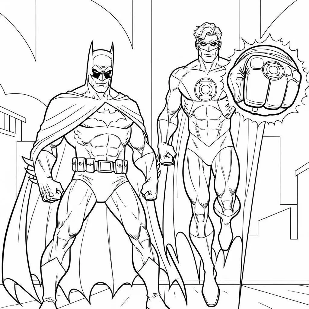Desenho do Batman e do Lanterna Verde para Colorir