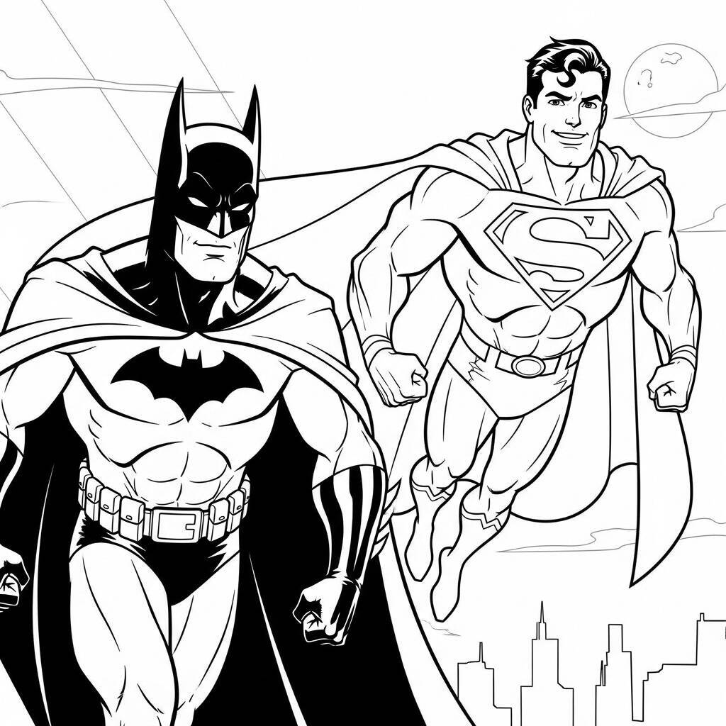 Desenho do Batman e do Super-Homem para Colorir