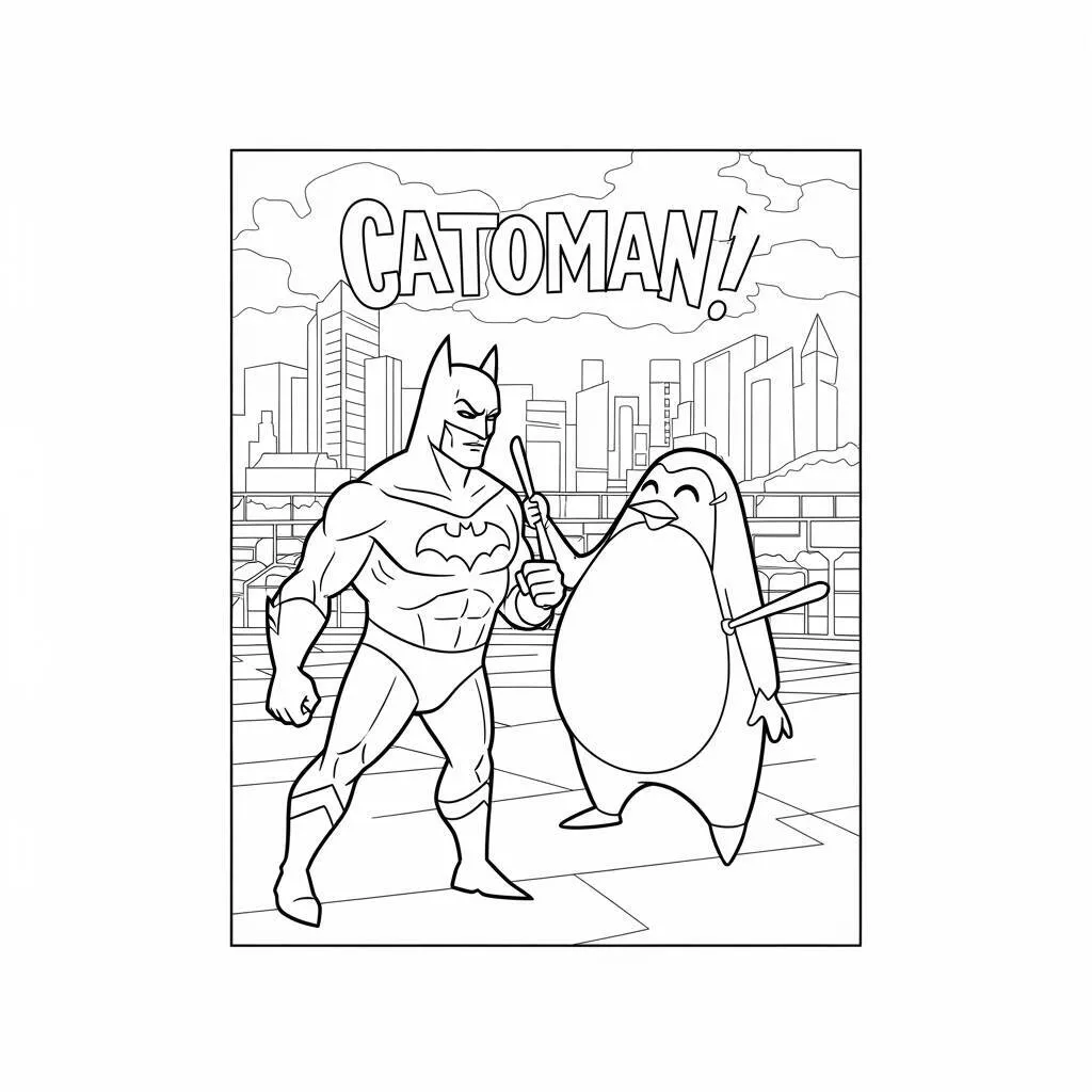 Desenho do Batman e o Pinguim para Colorir