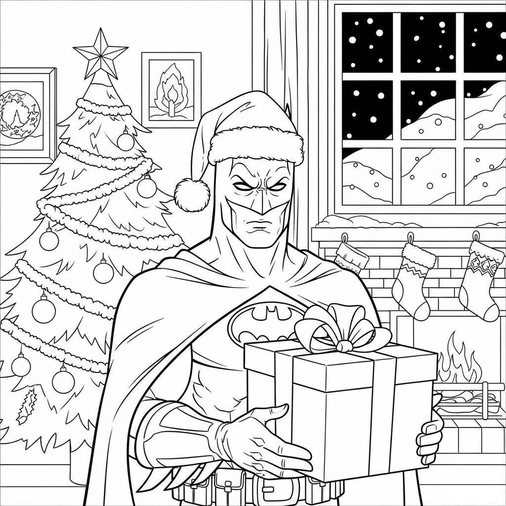Desenho do Batman em um Cenário de Natal para Colorir