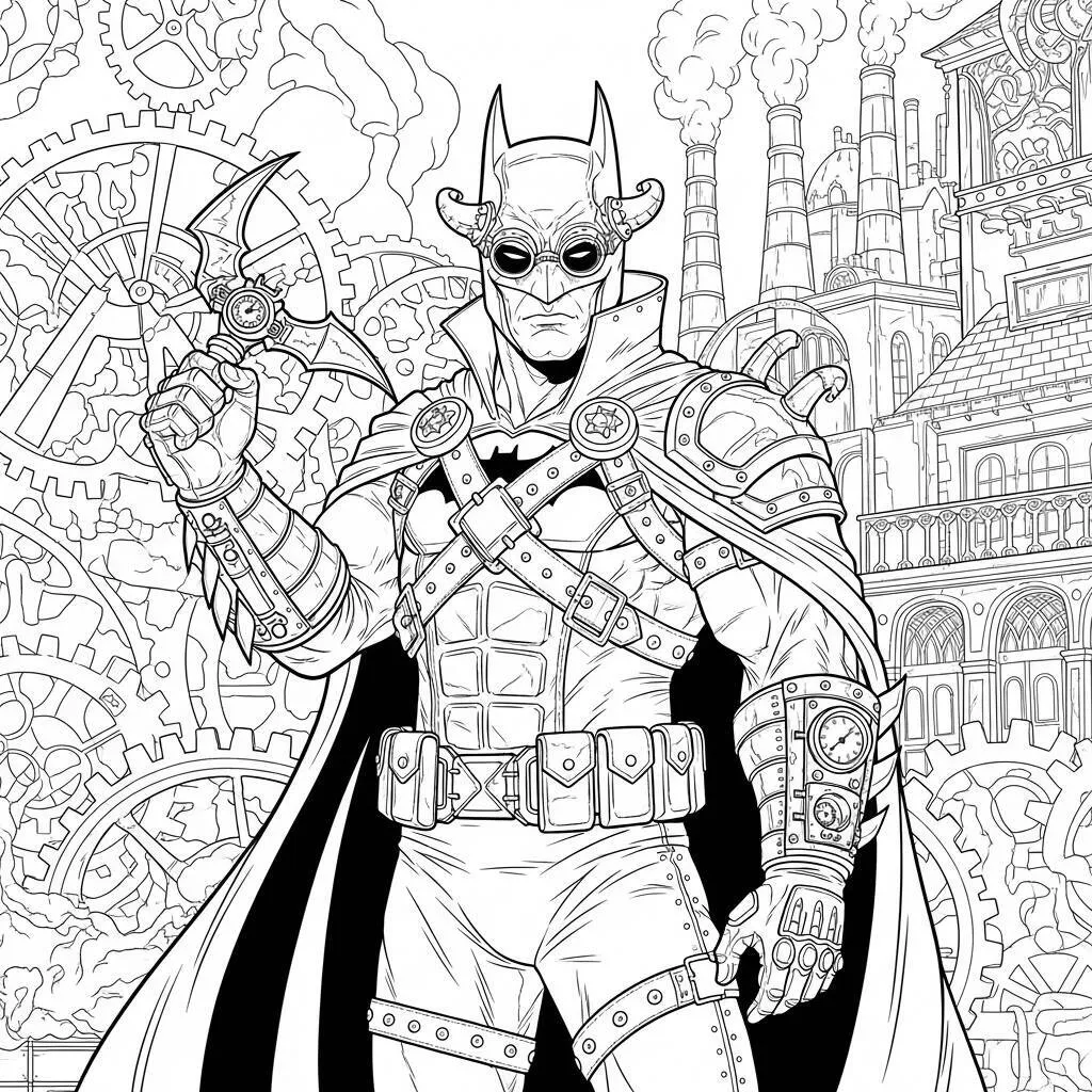 Desenho-do-Batman-em-um-Estilo-Steampunk-para-Colorir Desenho do Batman em um Estilo Steampunk para Colorir