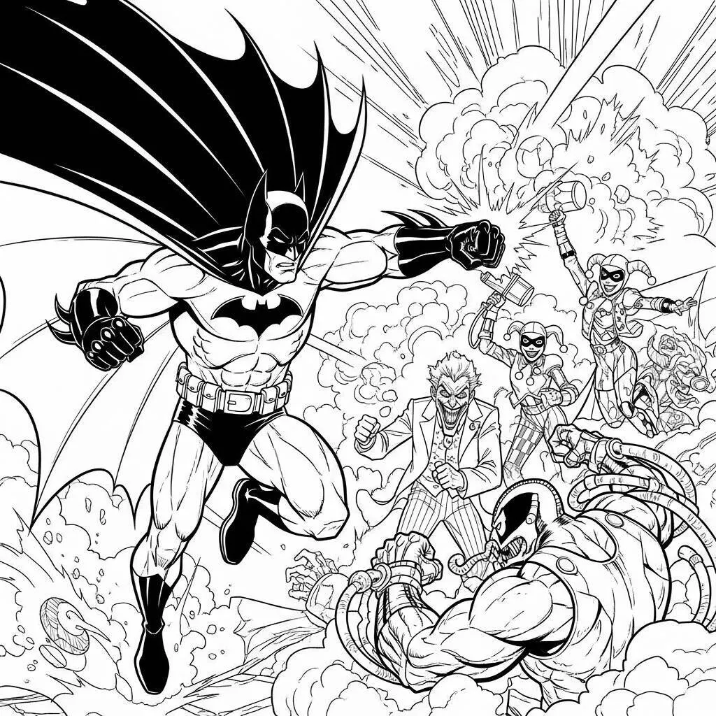 Desenho do Batman em uma Batalha Épica para Colorir