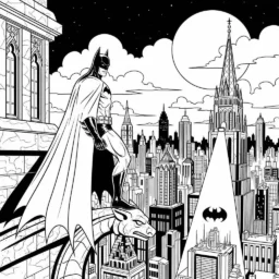 Desenho do Batman na Cidade de Gotham para Colorir