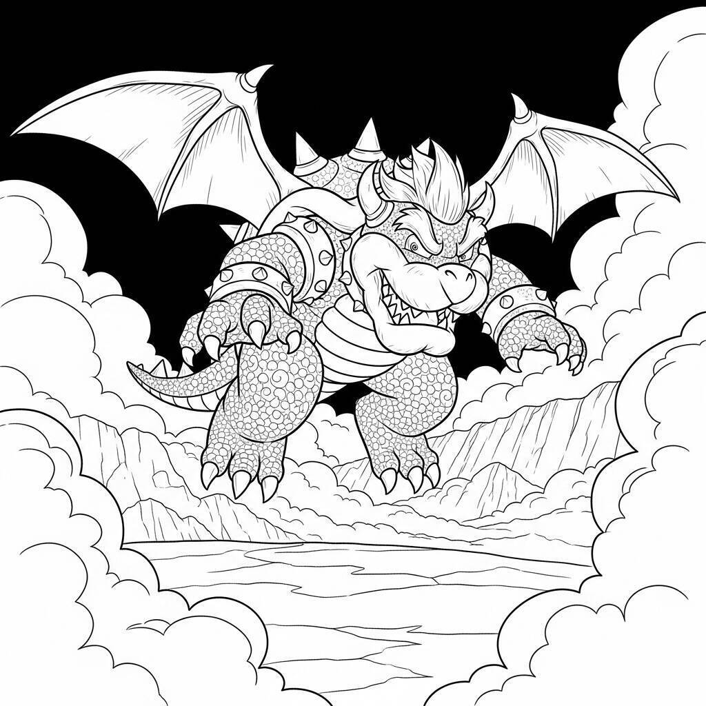 Malvorlage Bowser mit Drache