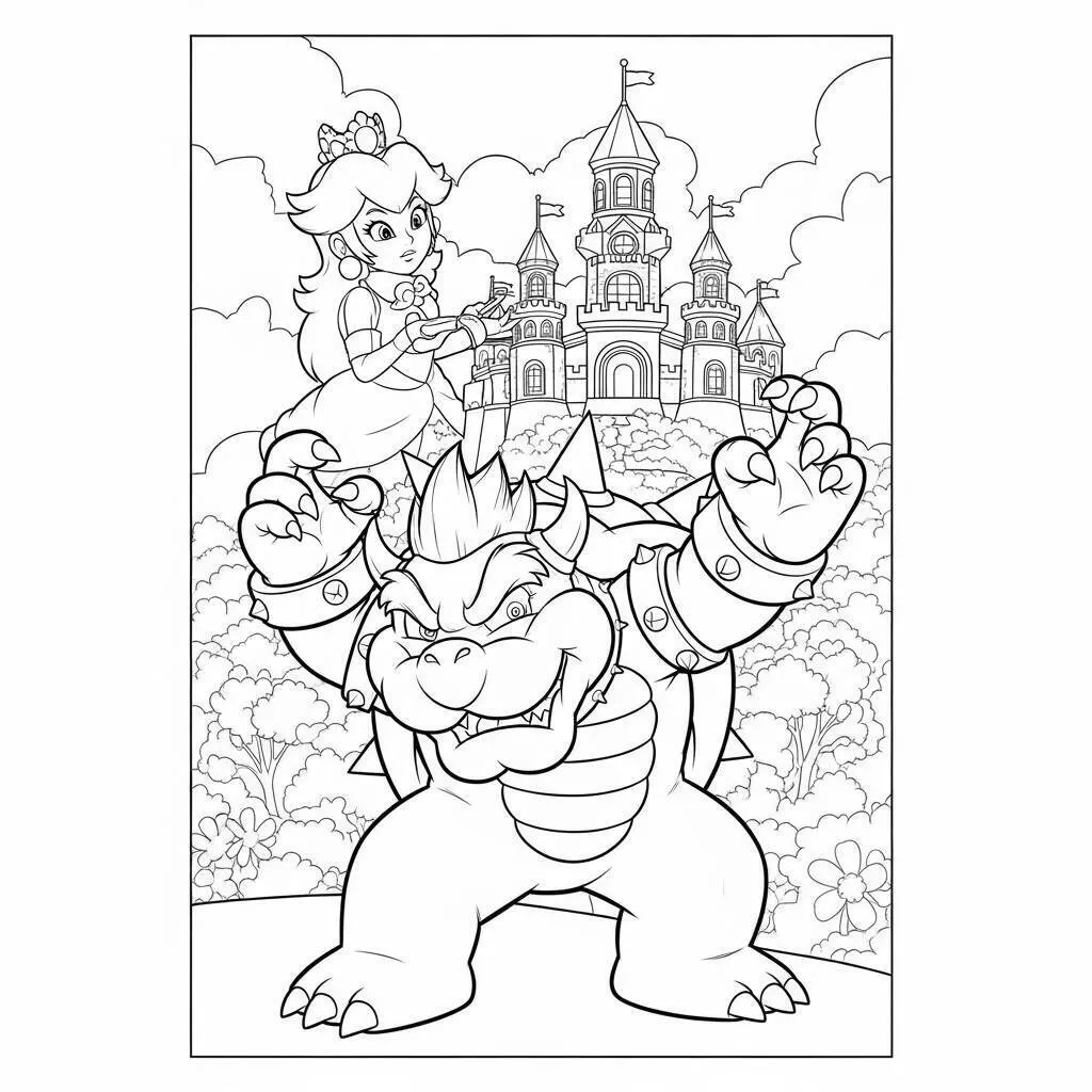 Desenho-do-Bowser-com-Princesa-Peach-para-Colorir Desenho do Bowser com Princesa Peach para Colorir