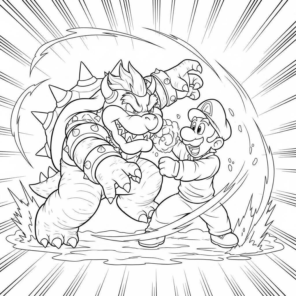 Ausmalbilder Bowser und Luigi