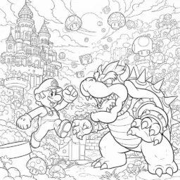 Desenho do Bowser e Mario para Colorir