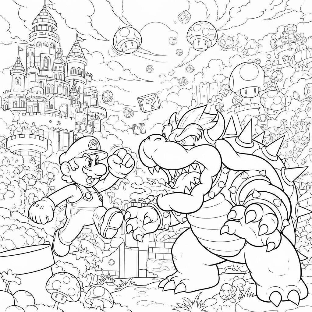 Ausmalbilder Bowser und Mario