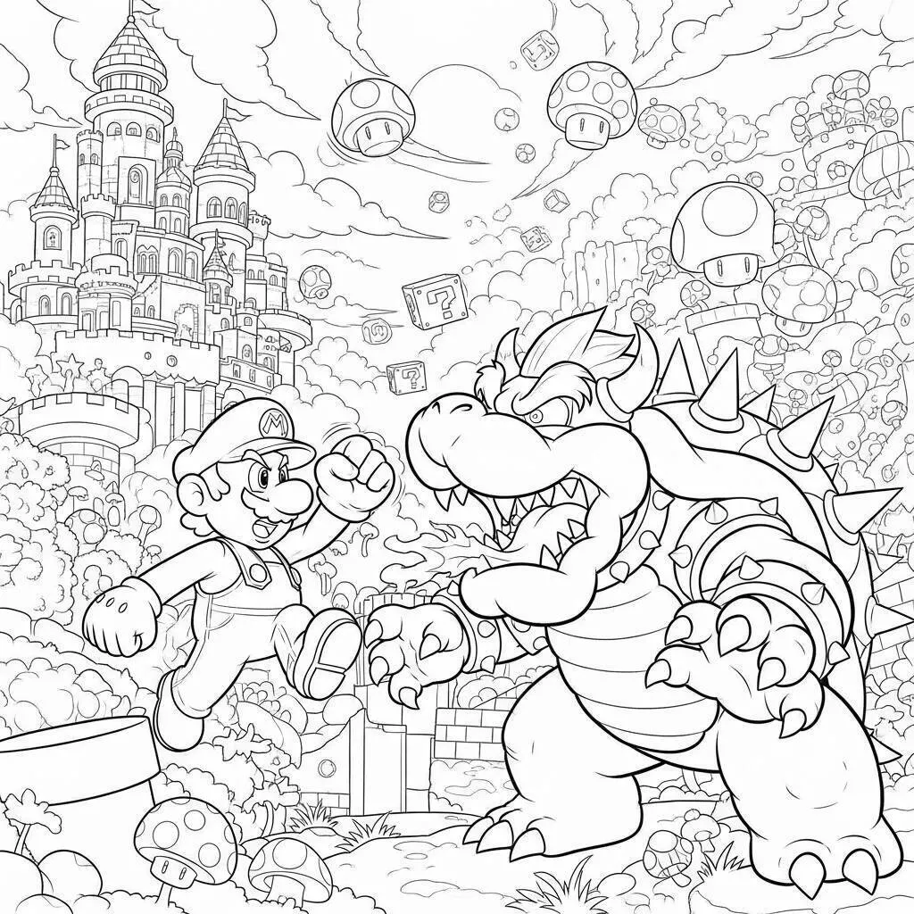 Desenho-do-Bowser-e-Mario-para-Colorir Desenho do Bowser e Mario para Colorir
