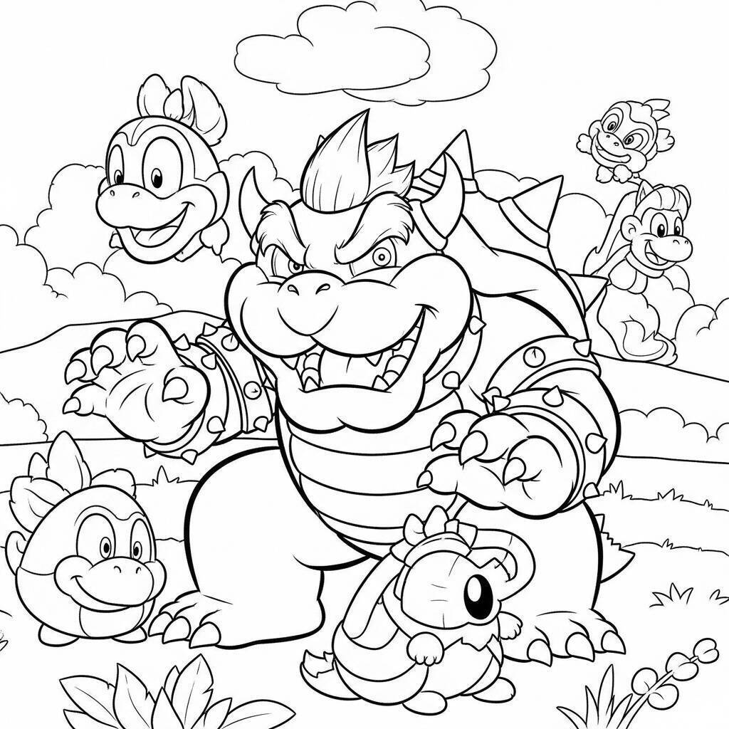 Malvorlage Bowser und seine Freunde