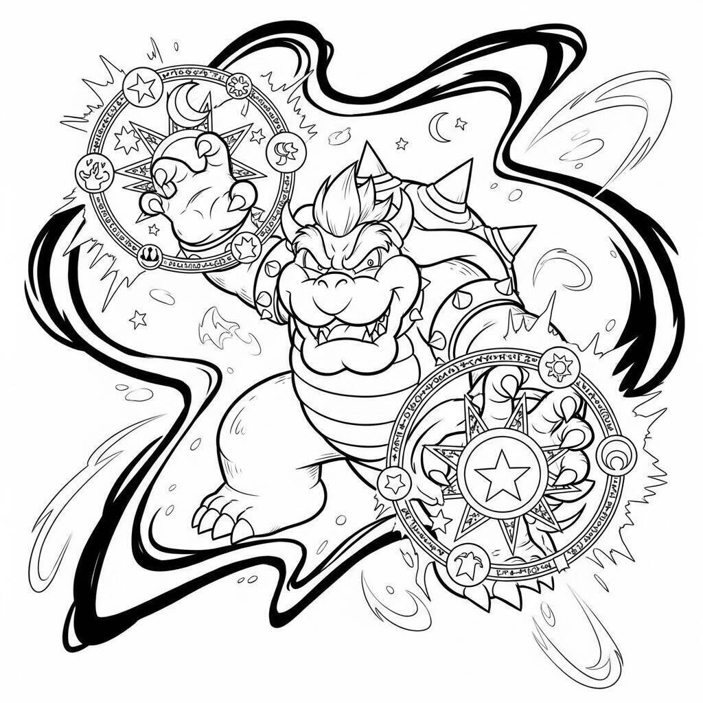 Malvorlage Bowser und seine magischen Kräfte