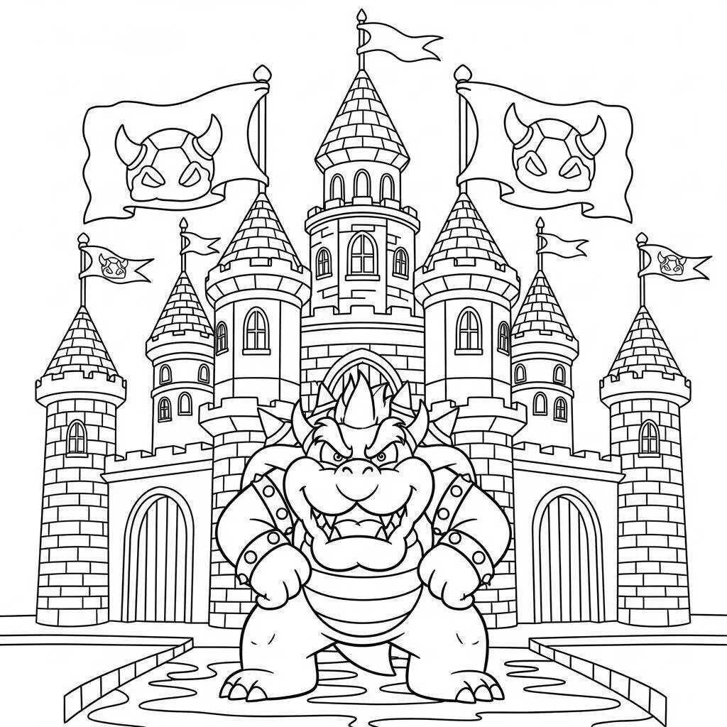 Desenho-do-Bowser-em-um-Castelo-para-Colorir Desenho do Bowser em um Castelo para Colorir